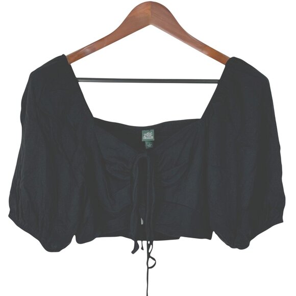 Wild Fable Black Smocked Puff Sleeve Crop Top L - Picture 1 of 5